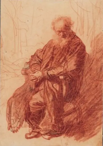 Old Man with Clasped Hands, Seated in an Armchair Rembrandt